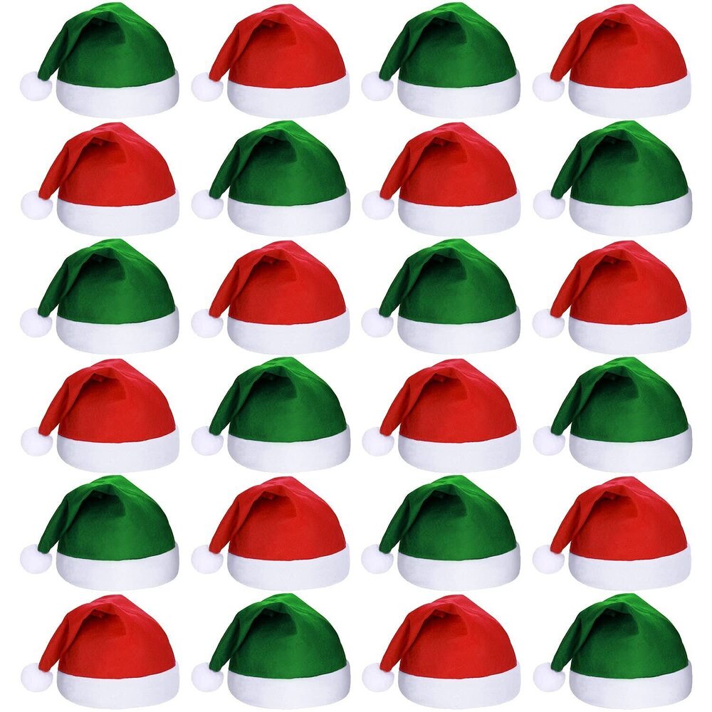 7553 24 Pcs Soft Santa Hat Bulk Christmas Non Woven Fabric Santa Claus Hat
